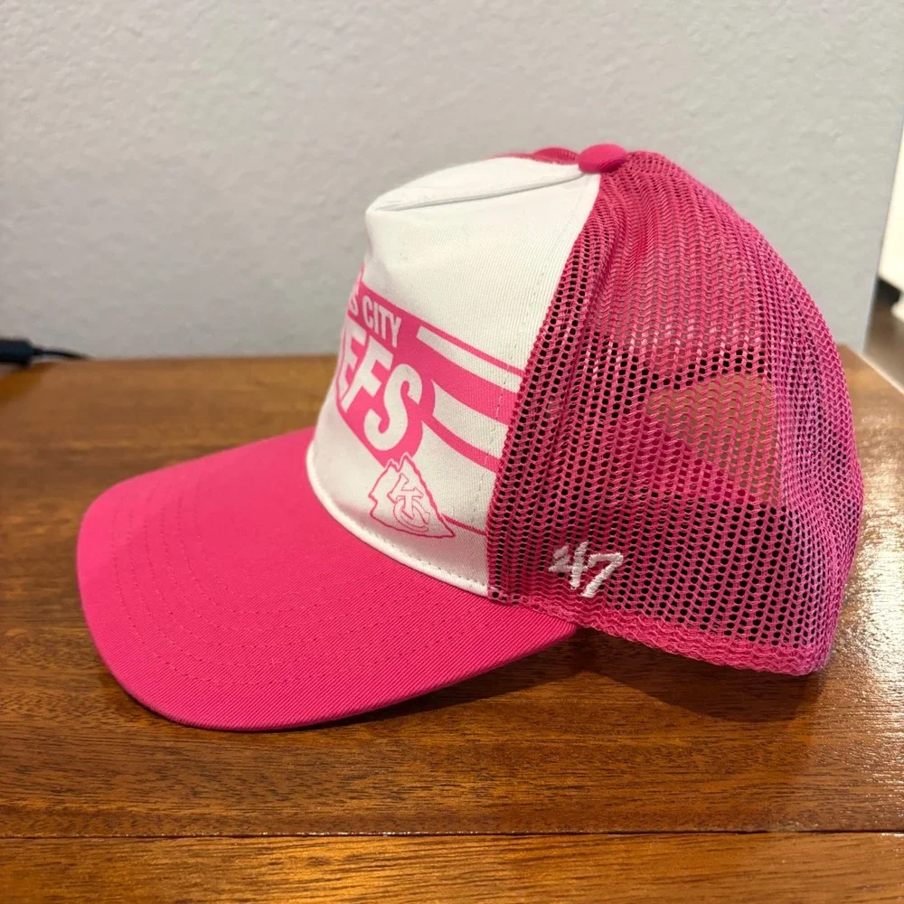 47 Brand Kansas City Chiefs Youth Trucker‎ Hat Pink White Snapback NFL 012624